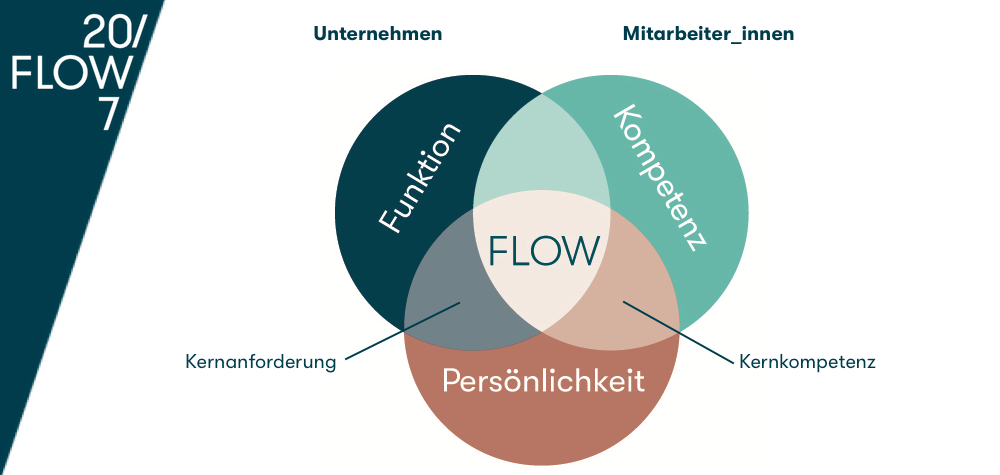 Flow-Grafik: Flow entsteht dort, wo sich Funktion, Kompetenz und Persönlichkeit überschneiden. 