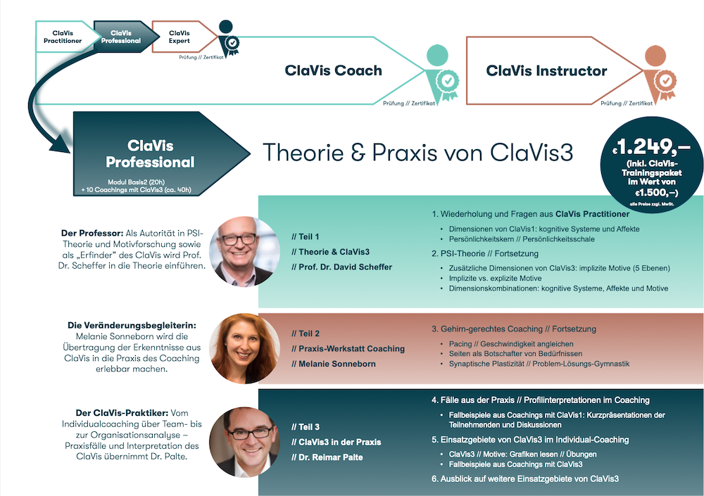 Vorläufiger Ablauf und Inhalt des Kurs-Moduls ClaVis Professional.
